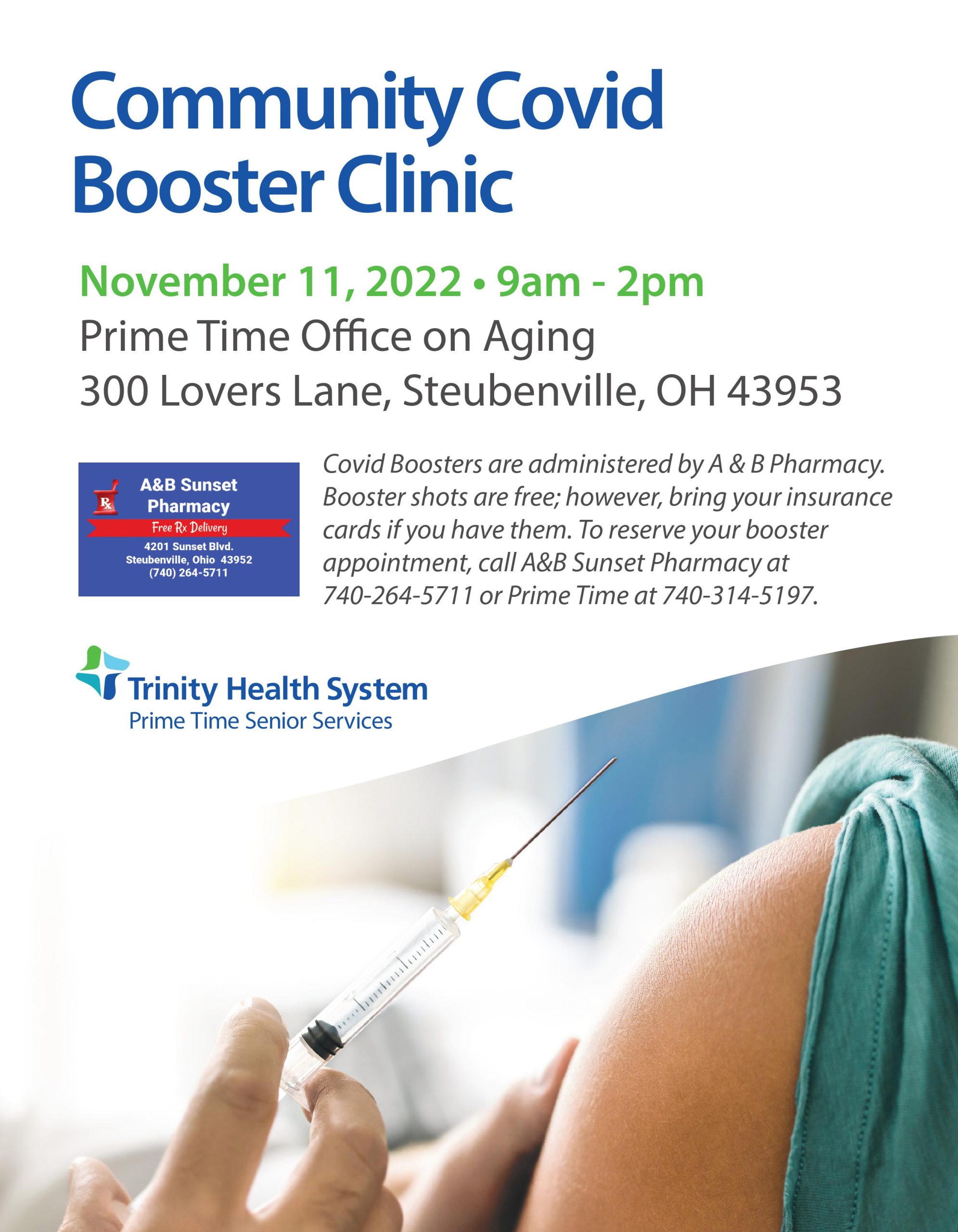 Prime Time-AB Pharm COVID Booster Clinic Flyer