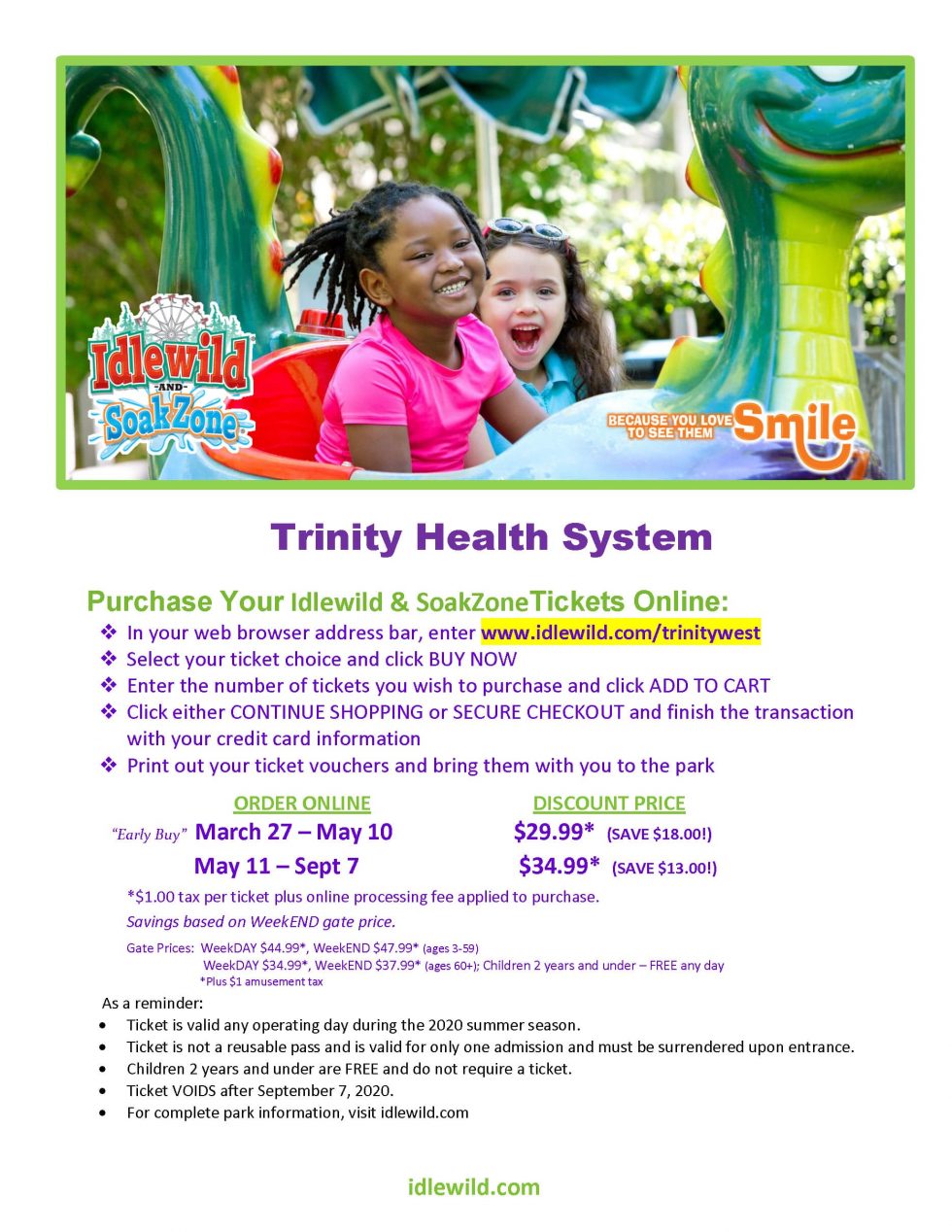Idlewild and Soak Zone Discounts! Trinity Health System